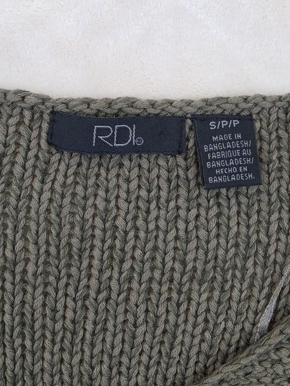 RD Style Olive Green Knit Sweater Womens Small Elbow Patch V Neck Casual - Picture 2 of 6